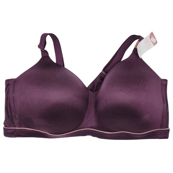 Cacique Lightly Lined Lounge Bra Purple 46DDD Pink Trim Adjustable Pull On NWT - Picture 1 of 7